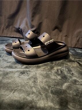 CROCS Crush Sandal Black Double-Strap Platform Slides